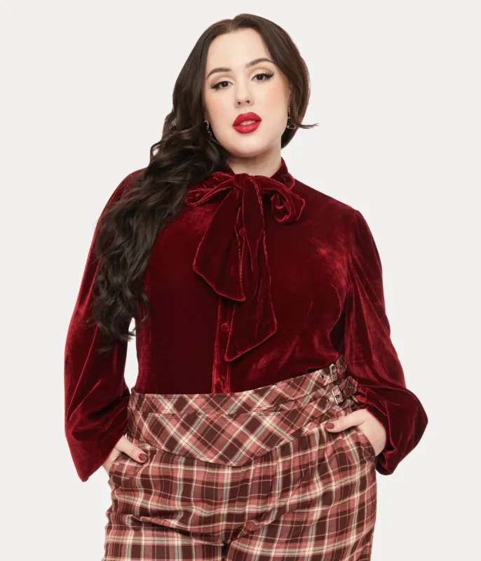 Unique Vintage Plus Size 1950s Merlot Velvet Gwen Blouse sold by Unique Vintage