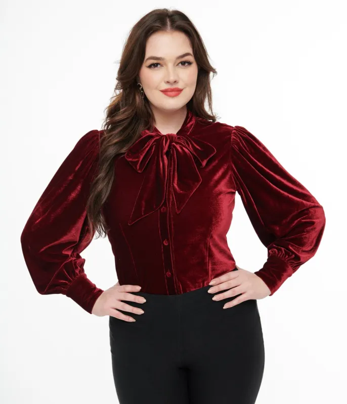 Unique Vintage 1950s Merlot Velvet Gwen Blouse sold by Unique Vintage