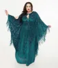 Unique Vintage Plus Size Emerald Floral Fringe Flutter Sleeve Caftan sold by Unique Vintage