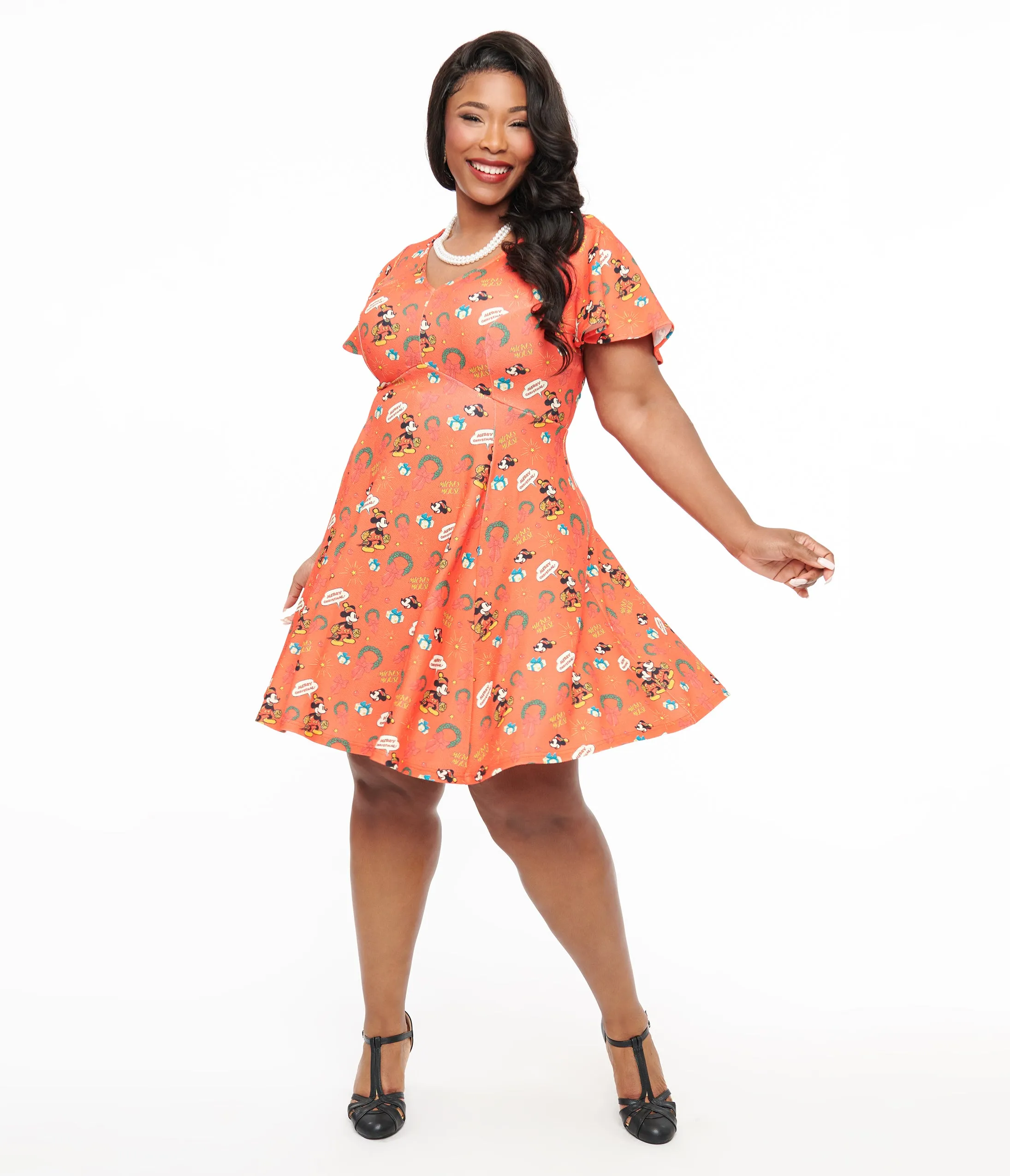 Disney Holiday Collection by Unique Vintage Plus Size Mickey Christmas Fit & Flare Dress sold by Unique Vintage