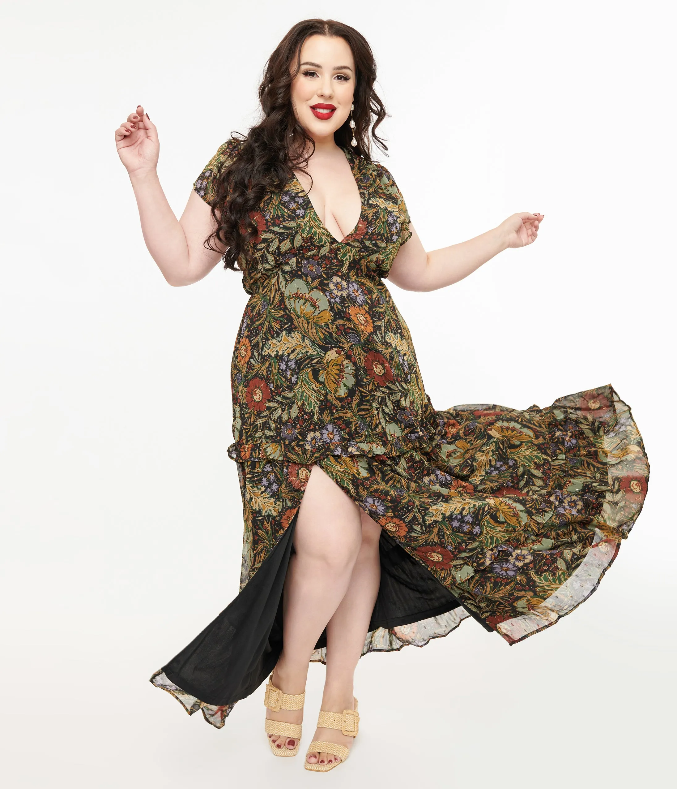 Polagram 1970s Autumn Floral Chiffon Maxi Dress sold by Unique Vintage product image thumbnail 3