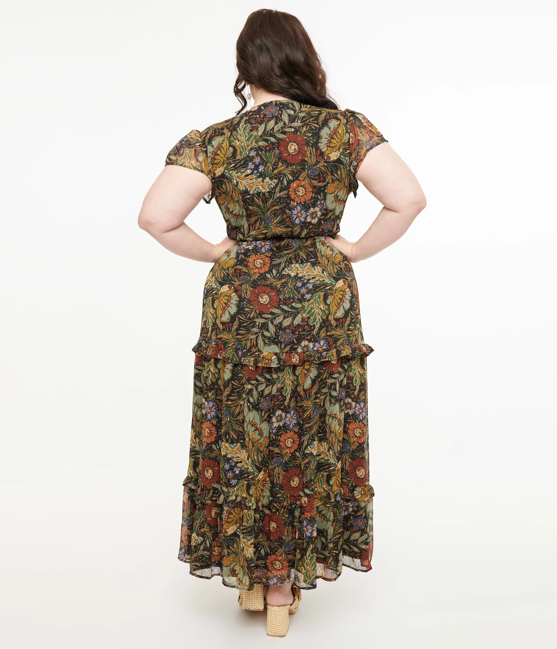 Polagram 1970s Autumn Floral Chiffon Maxi Dress sold by Unique Vintage product image thumbnail 2