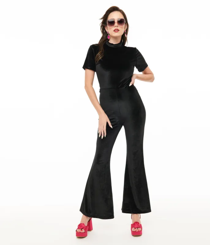 Miracle Eye Black Velvet Bell Bottom Jagger Jumpsuit sold by Unique Vintage
