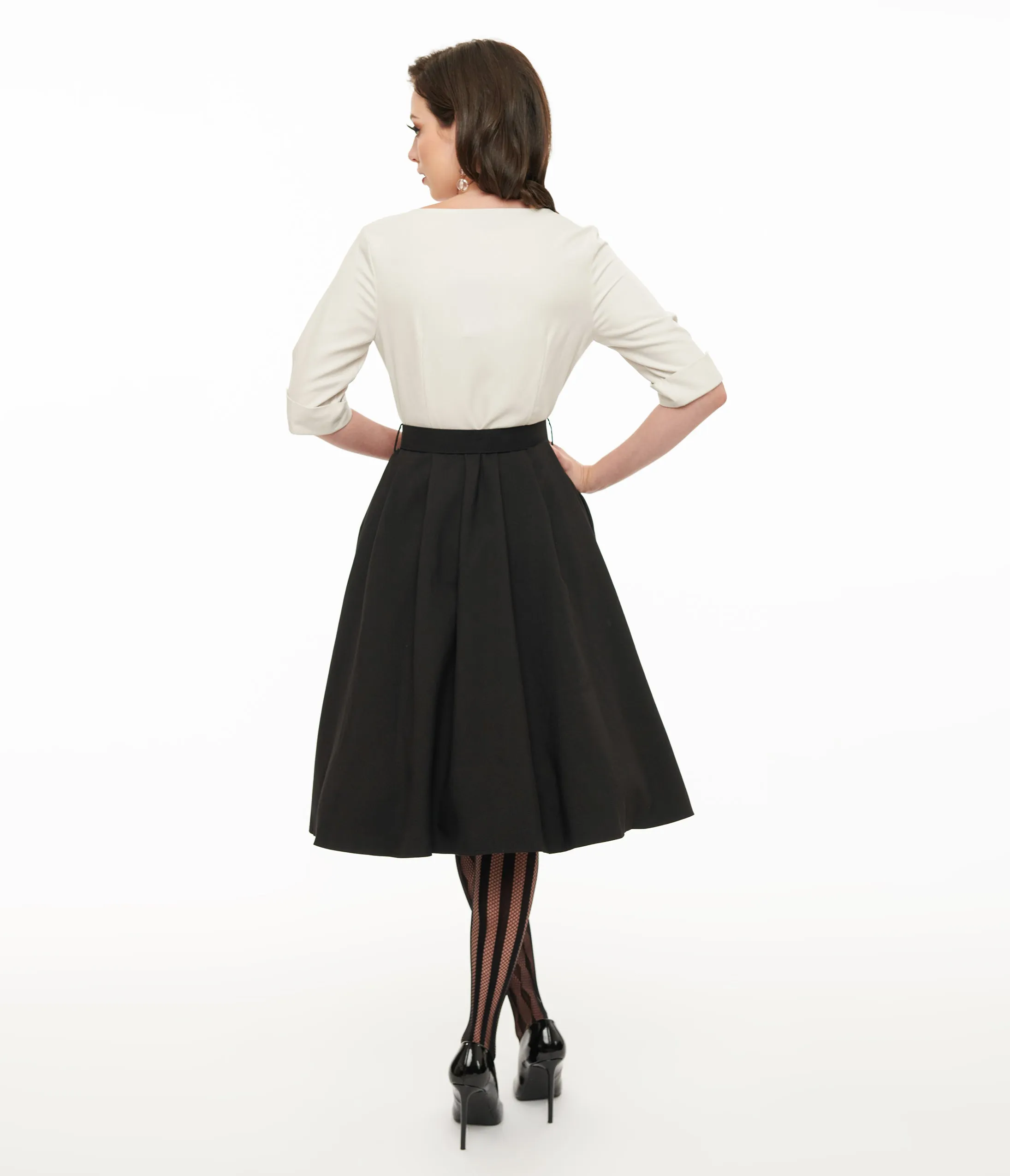 Voodoo Vixen 1950s White & Black Button Swing Dress sold by Unique Vintage product image thumbnail 2