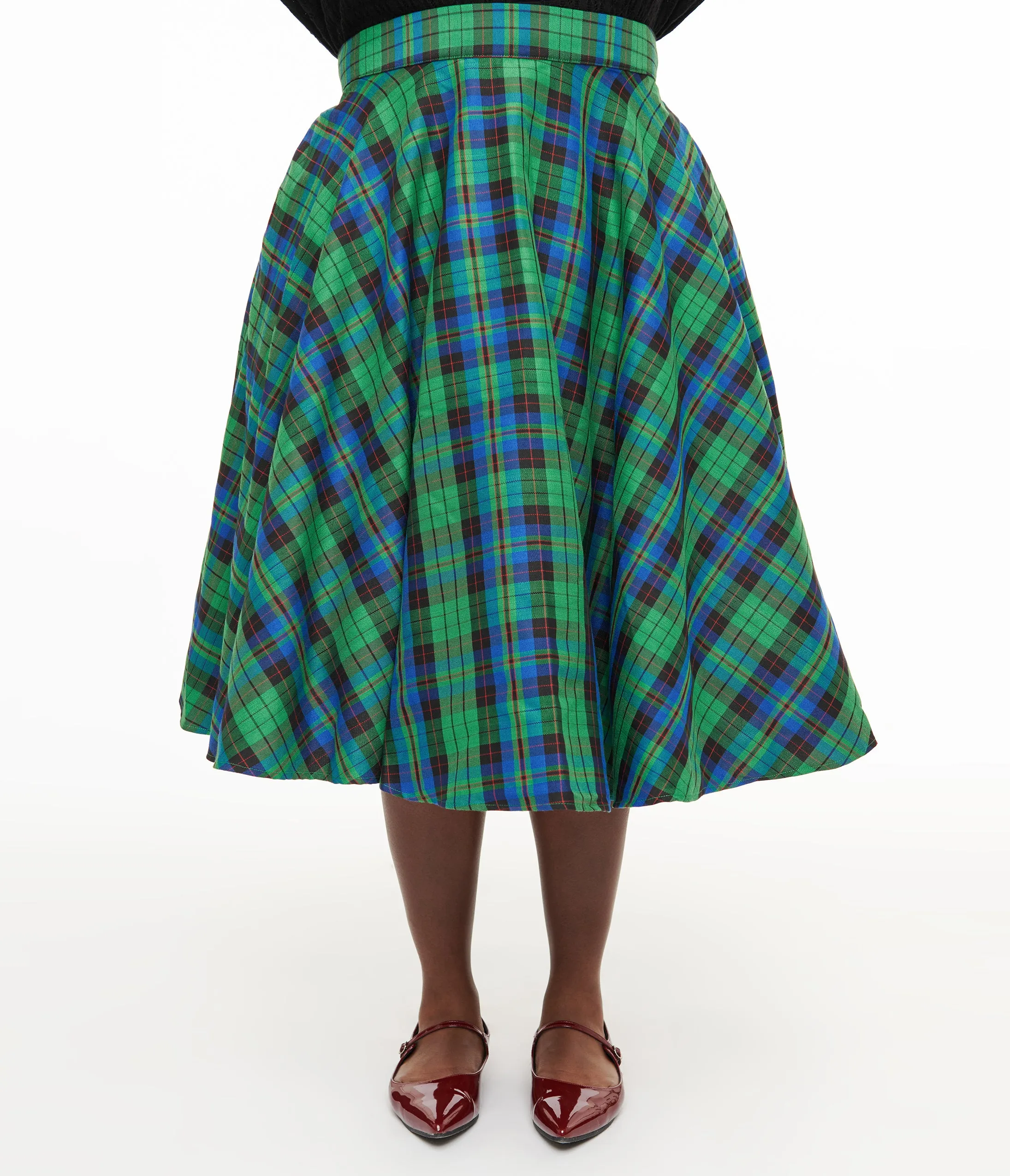 Plus Size 1950s Green & Blue Winter Check Swing Skirt sold by Unique Vintage product image thumbnail 2