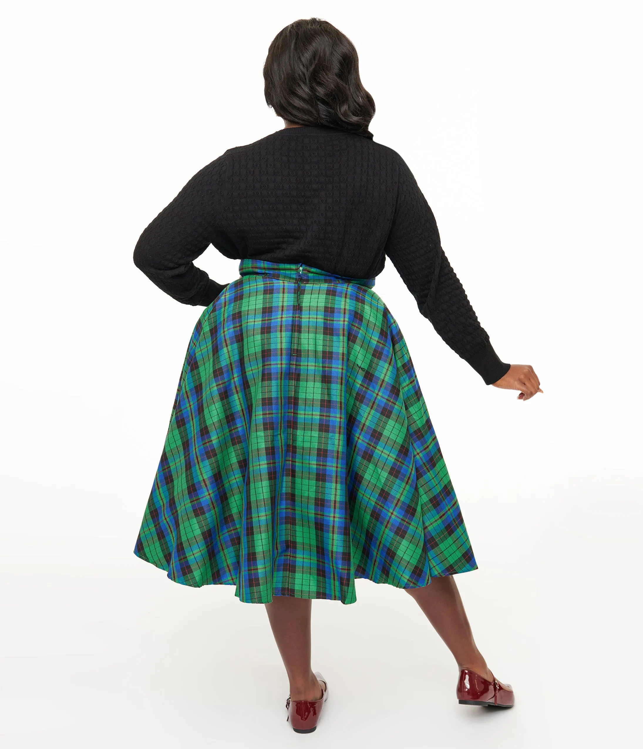 Plus Size 1950s Green & Blue Winter Check Swing Skirt sold by Unique Vintage product image thumbnail 3