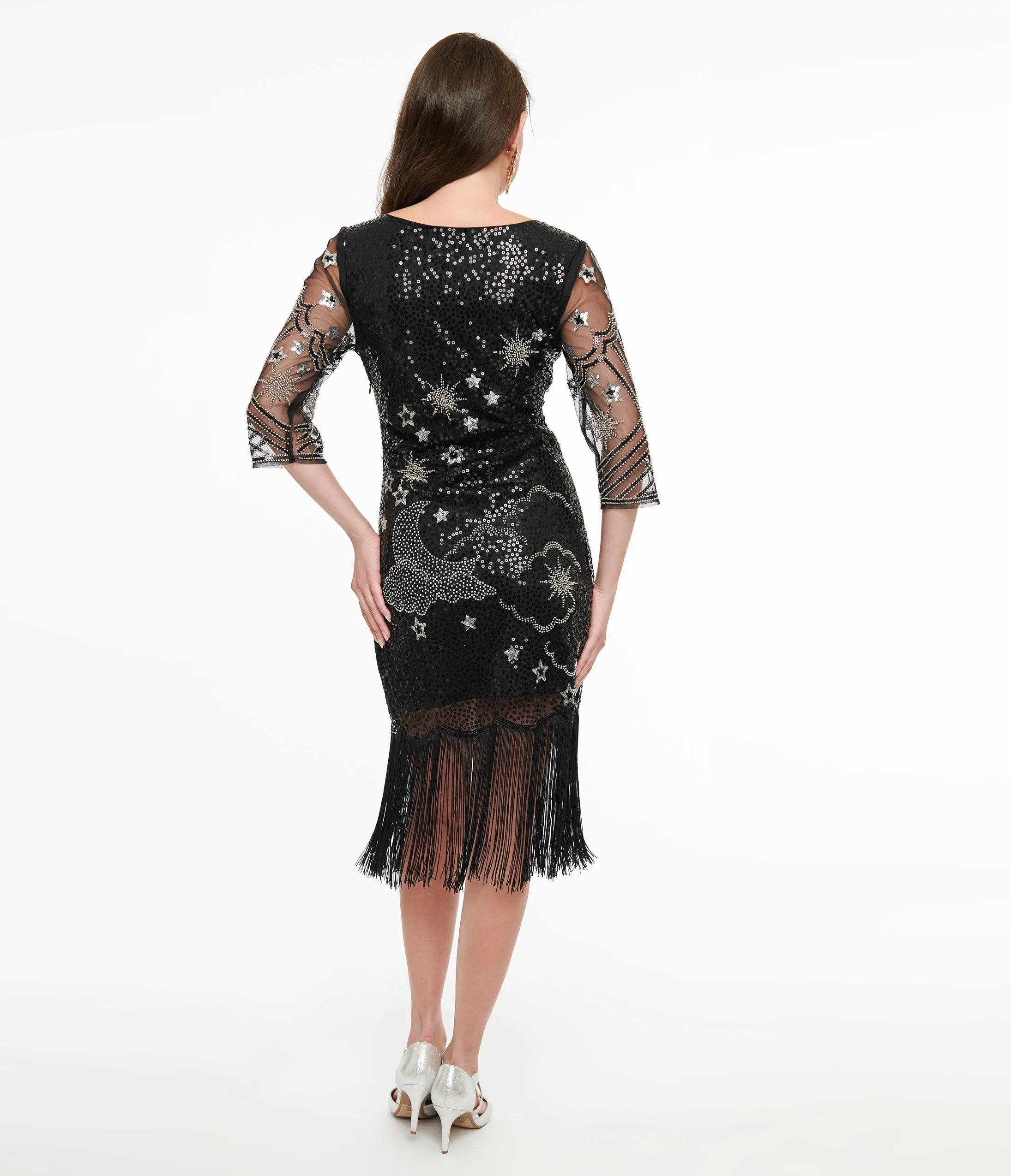 Unique Vintage 1920s Black & Silver Moon & Stars Sequin Margaux Flapper Dress sold by Unique Vintage product image thumbnail 3