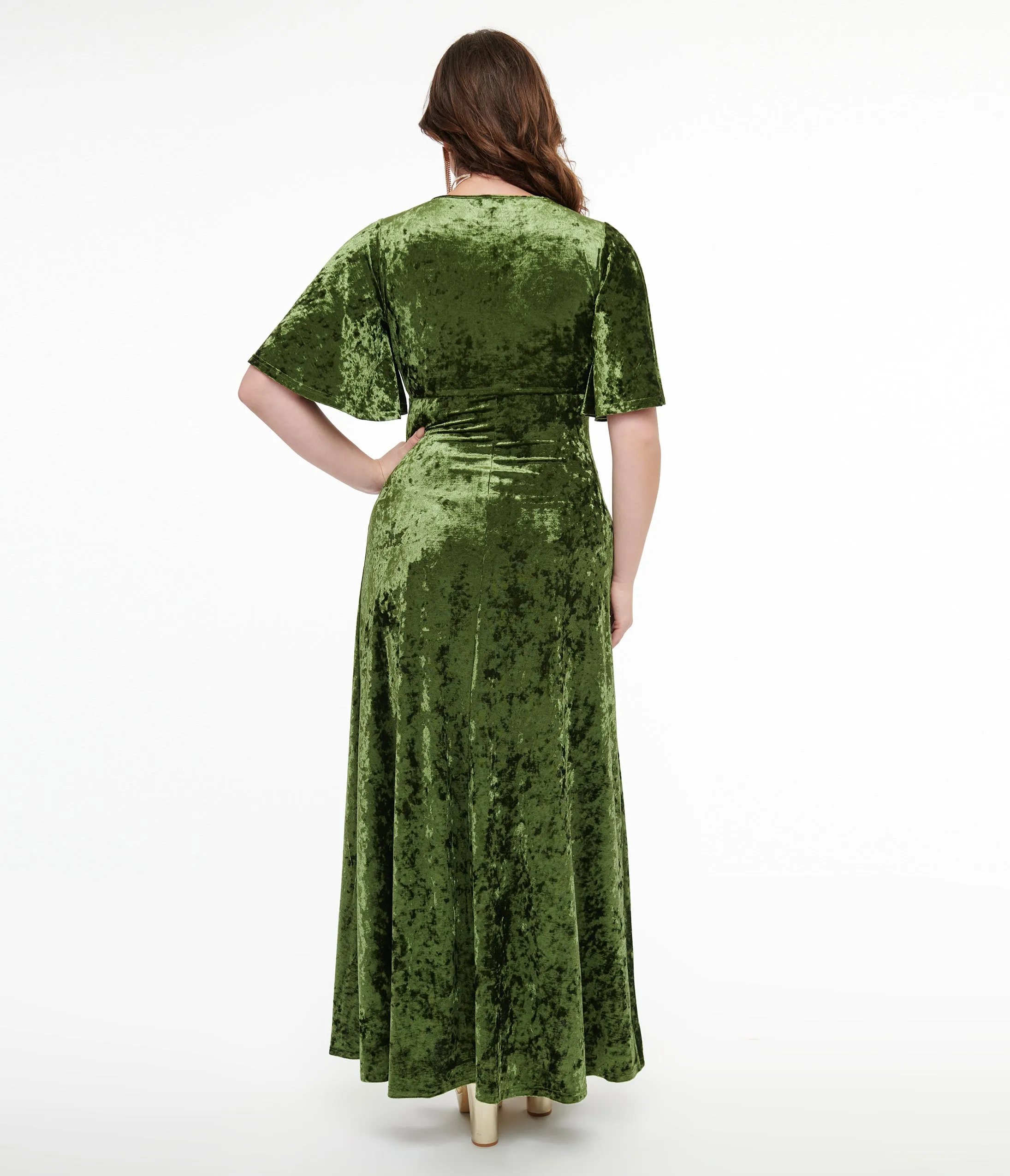 Smak Parlour 1970s Mossy Green Velvet Cutout Maxi Dress sold by Unique Vintage product image thumbnail 2