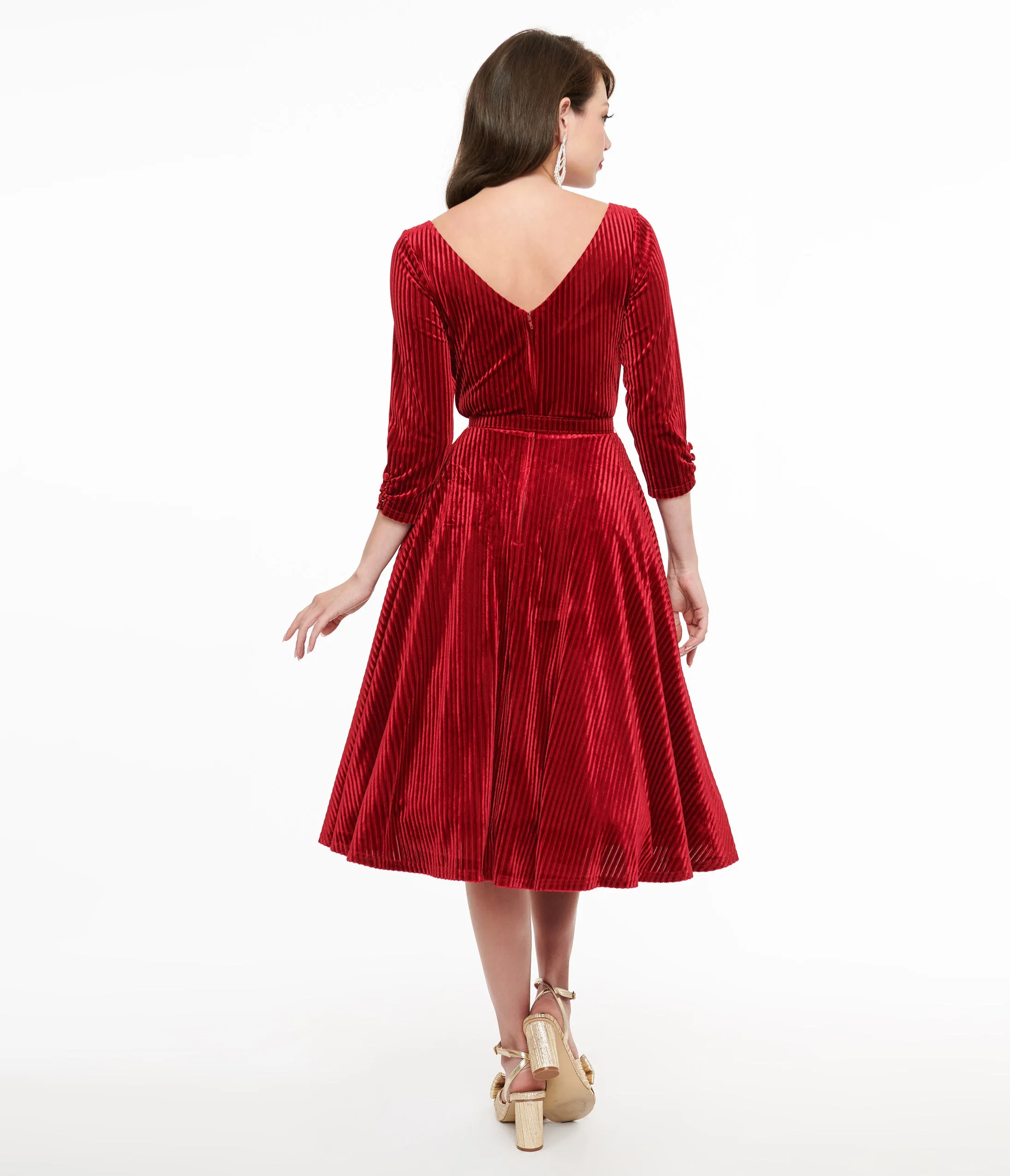 Unique Vintage 1950s Burgundy Textured Velvet Devon Swing Dress sold by Unique Vintage product image thumbnail 2