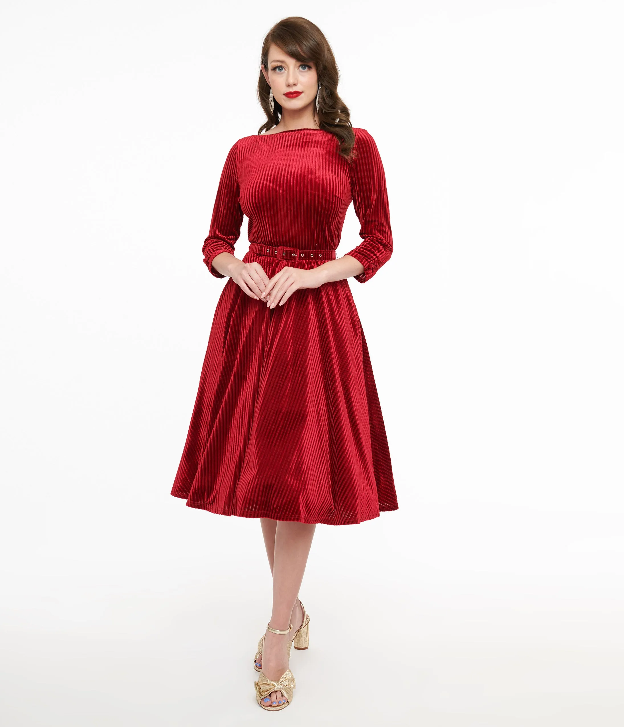 Unique Vintage 1950s Burgundy Textured Velvet Devon Swing Dress sold by Unique Vintage product image thumbnail 3