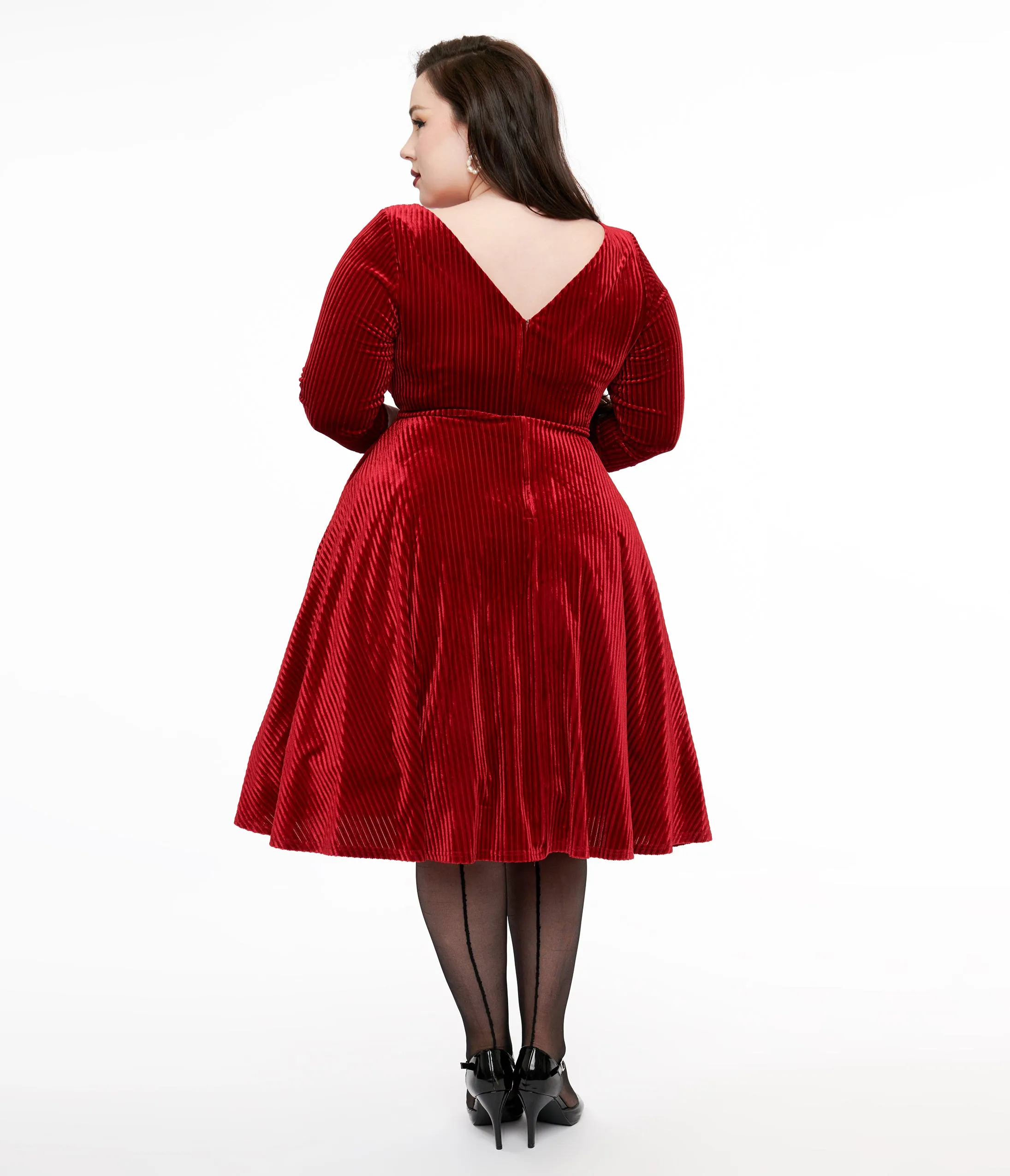 Unique Vintage Plus Size 1950s Burgundy Textured Velvet Devon Swing Dress sold by Unique Vintage product image thumbnail 2