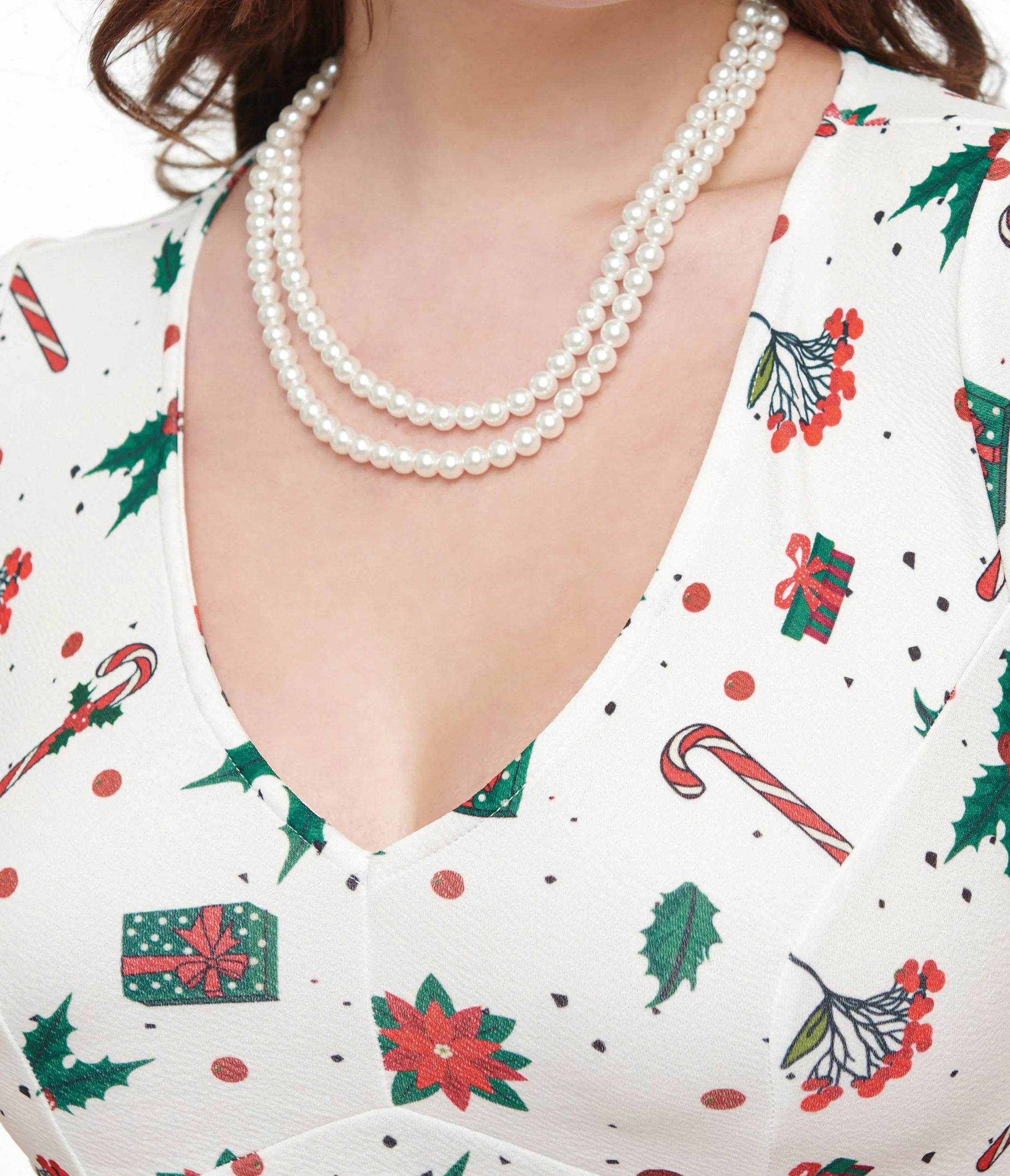 Unique Vintage 1950s Ivory Christmas Print Poppy Flare Dress sold by Unique Vintage product image thumbnail 2