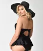 Black Woven Pleated Sun Hat With Bow sold by Unique Vintage