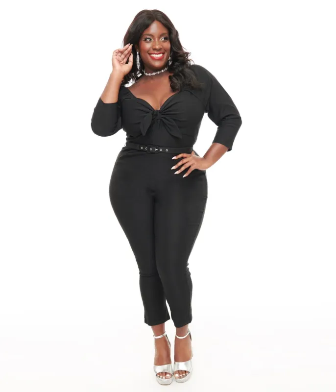 Unique Vintage Plus Size 1950s Black Bow Bengaline Jumpsuit sold by Unique Vintage