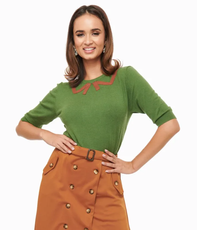 Olive Green & Brown Knit Top sold by Unique Vintage