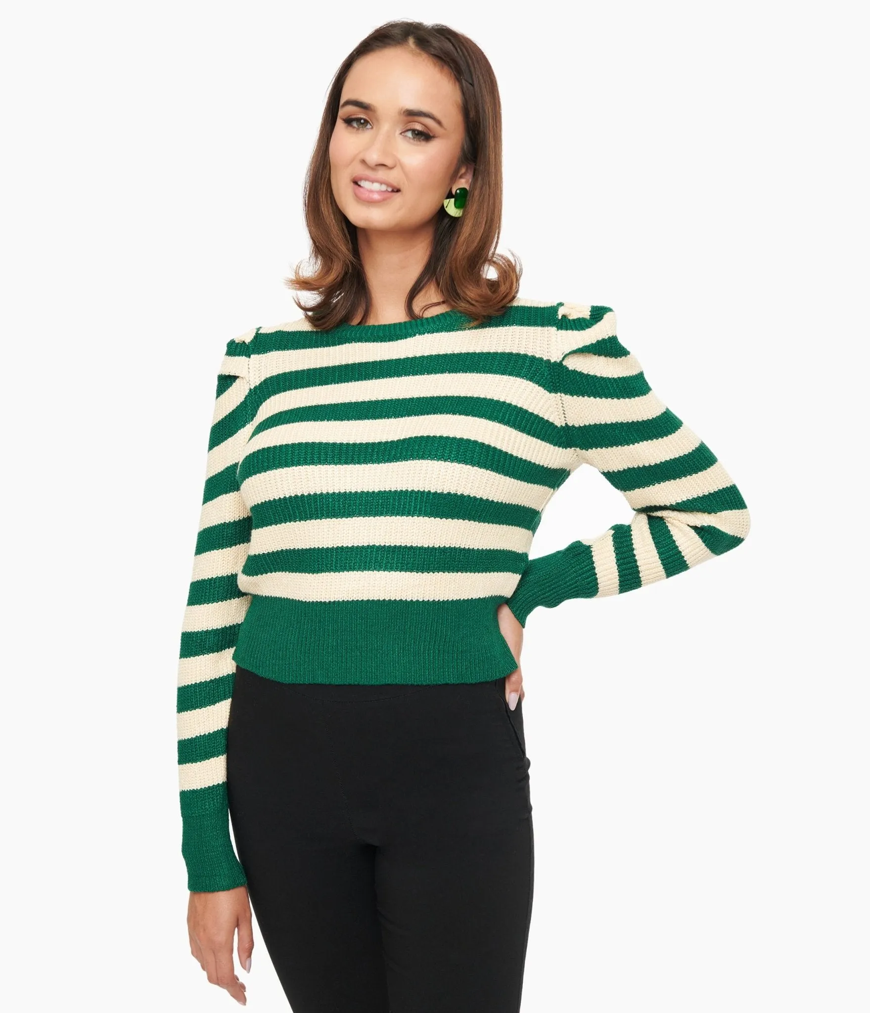 Green & White Stripe Yara Knit Sweater sold by Unique Vintage