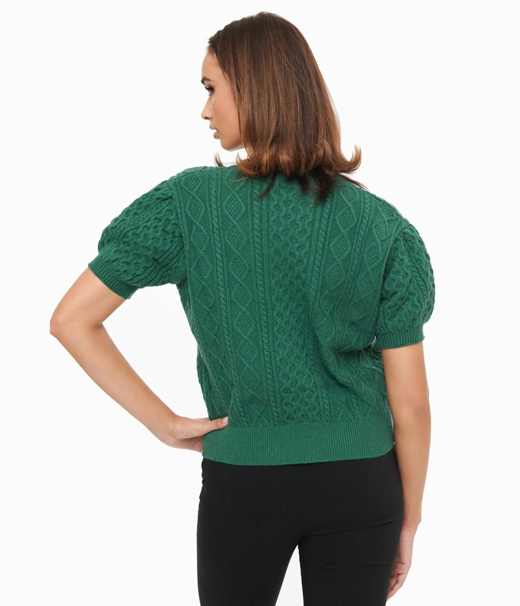 Hunter Green Cable Knit Short Sleeve Sweater sold by Unique Vintage