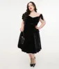 Unique Vintage Plus Size 1960s Black Velvet Prairie Swing Dress sold by Unique Vintage