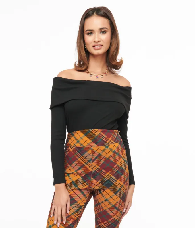 Unique Vintage 1960s Black Folded Shoulder Knit Top sold by Unique Vintage