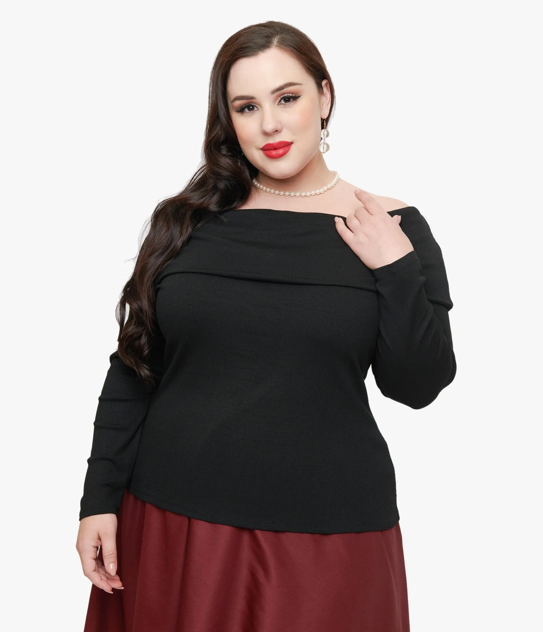 Unique Vintage Plus Size 1960s Black Folded Shoulder Knit Top sold by Unique Vintage product image thumbnail 3