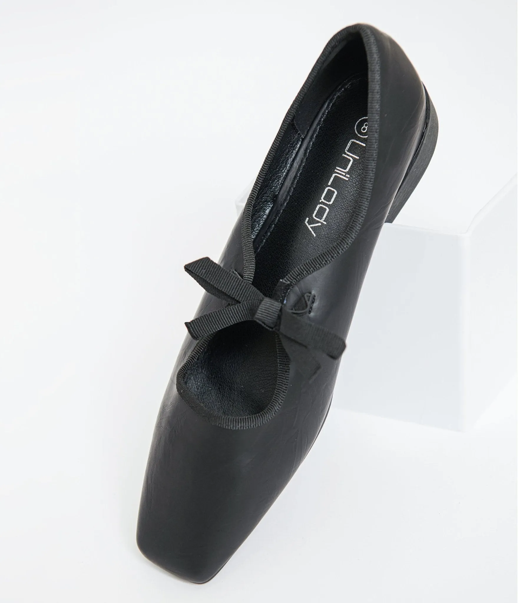 1960s Black Leatherette Bow Strap Flats sold by Unique Vintage product image thumbnail 2