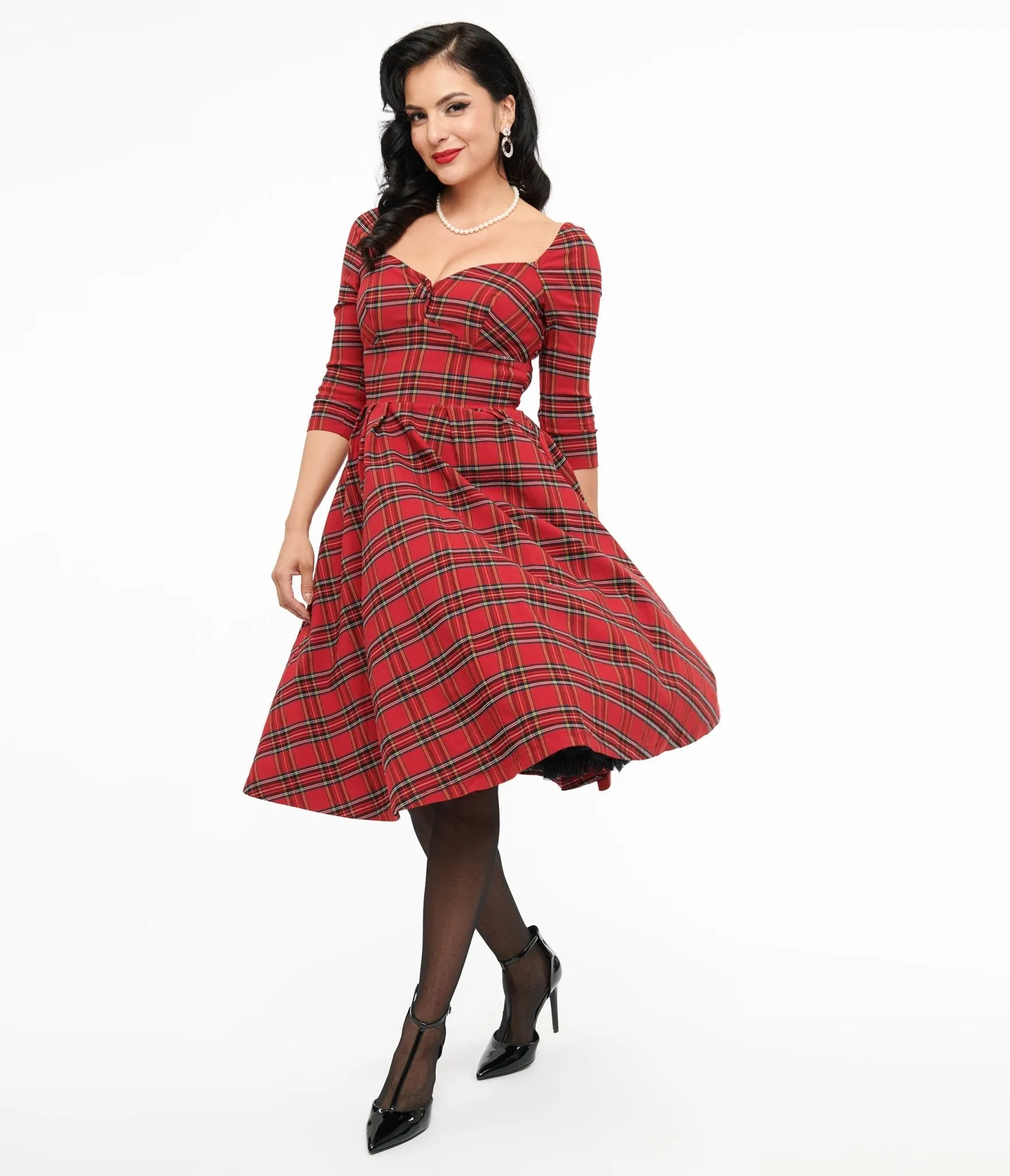 Unique Vintage 1950s Red Plaid Lamar Swing Dress sold by Unique Vintage