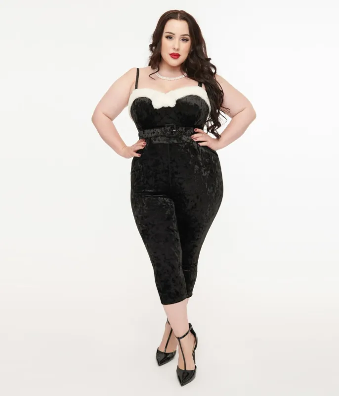 Unique Vintage Plus Size 1950s Black & White Faux Fur Cropped Jumpsuit sold by Unique Vintage