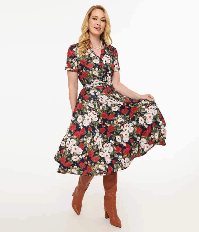 Royal Monk 1950s Dark Rose Swing Dress sold by Unique Vintage