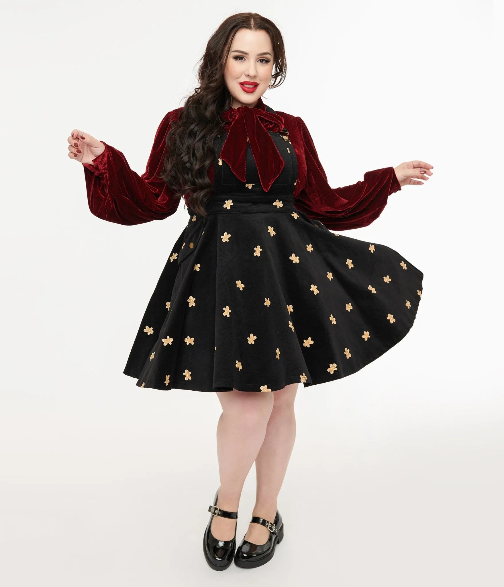 Unique Vintage Plus Size 1950s Black & Gingerbread Brionne Pinafore Skirt sold by Unique Vintage