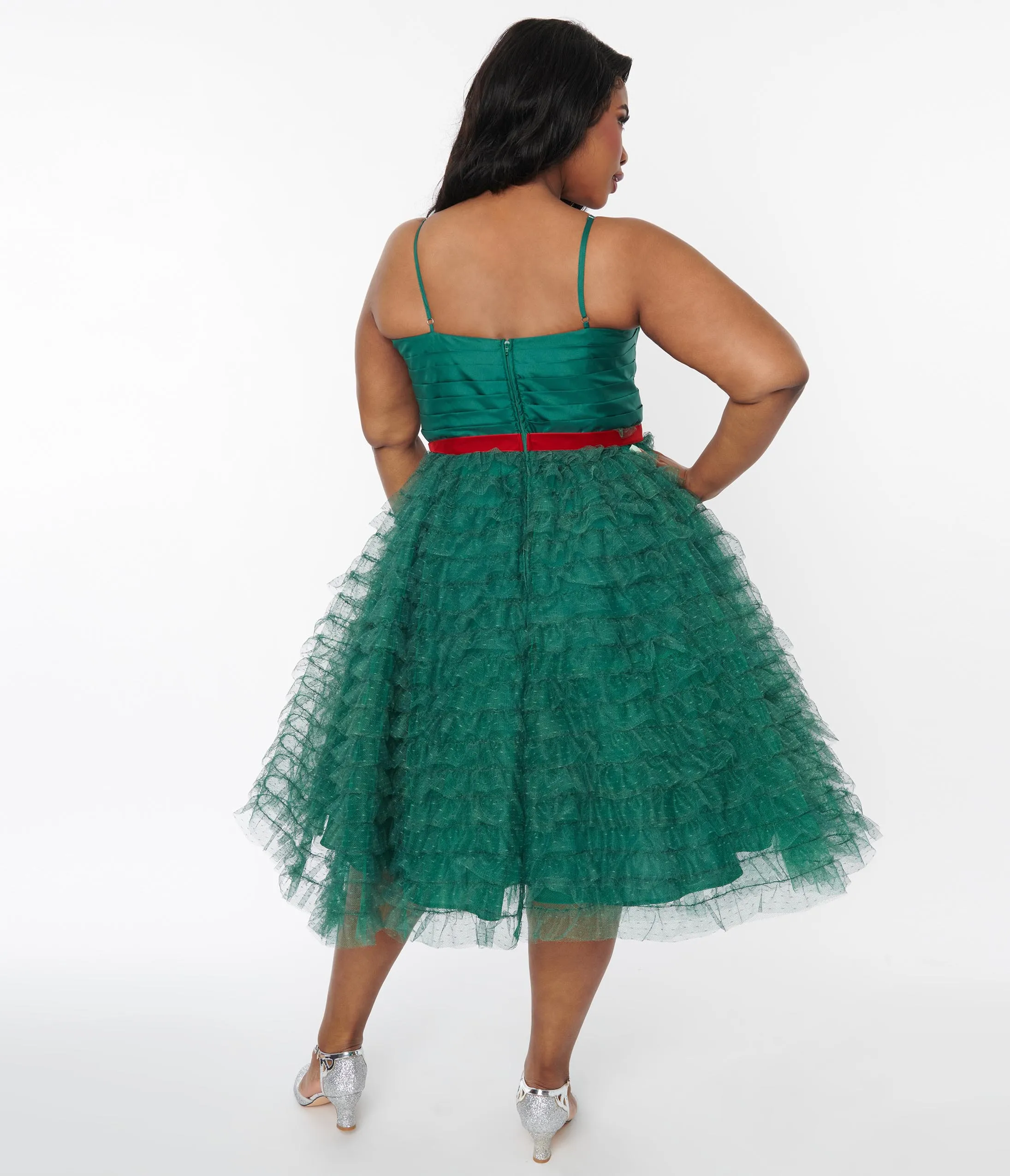 Unique Vintage Plus Size Emerald Green & Red Ribbon Tulle Cupcake Swing Dress sold by Unique Vintage product image thumbnail 3