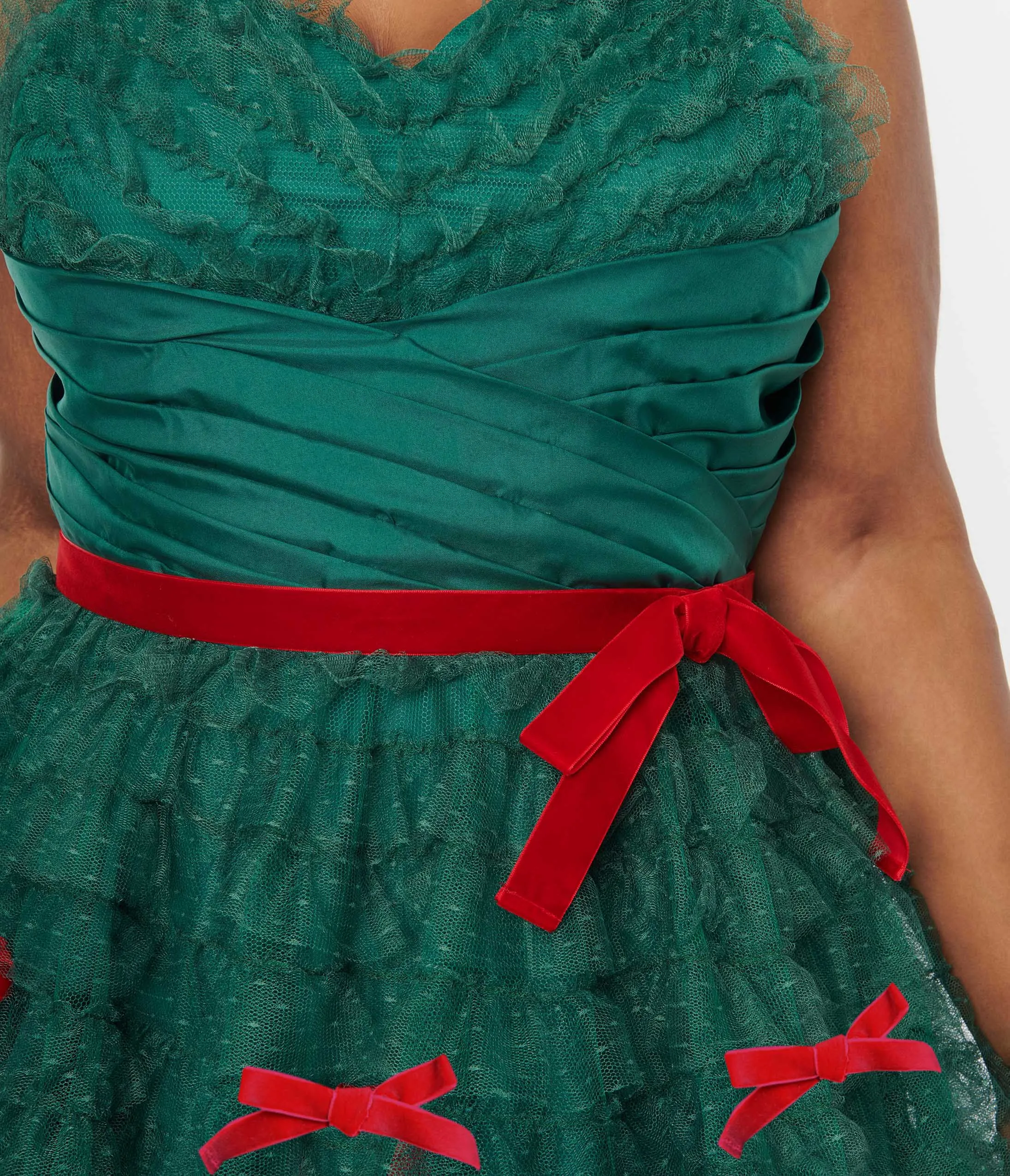 Unique Vintage Plus Size Emerald Green & Red Ribbon Tulle Cupcake Swing Dress sold by Unique Vintage product image thumbnail 2
