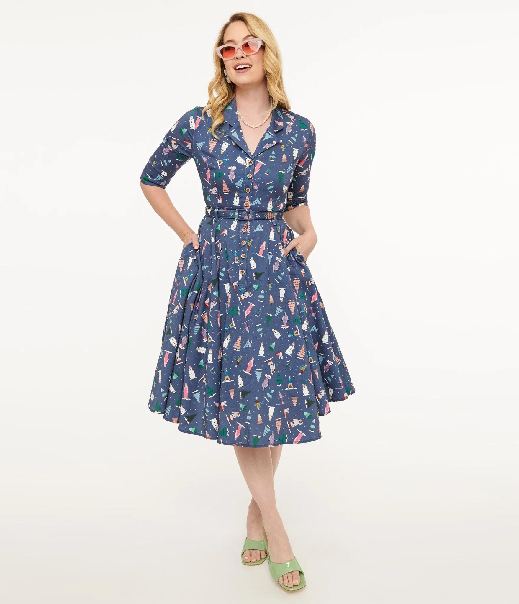 Royal Monk 1940s Blue Ski Snow Season Midi Dress sold by Unique Vintage product image thumbnail 3