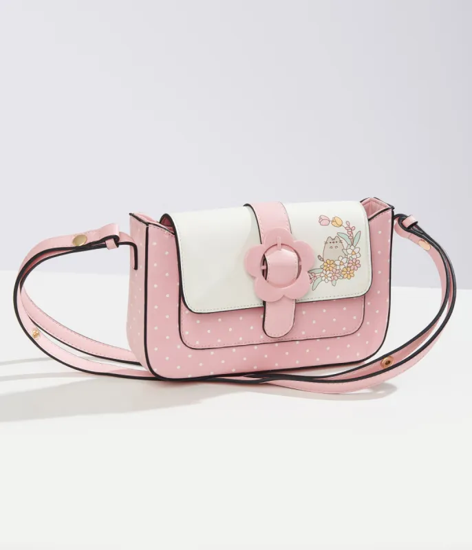 Pusheen x Unique Vintage Pink & White Polka Dot Pusheen Print Handbag sold by Unique Vintage