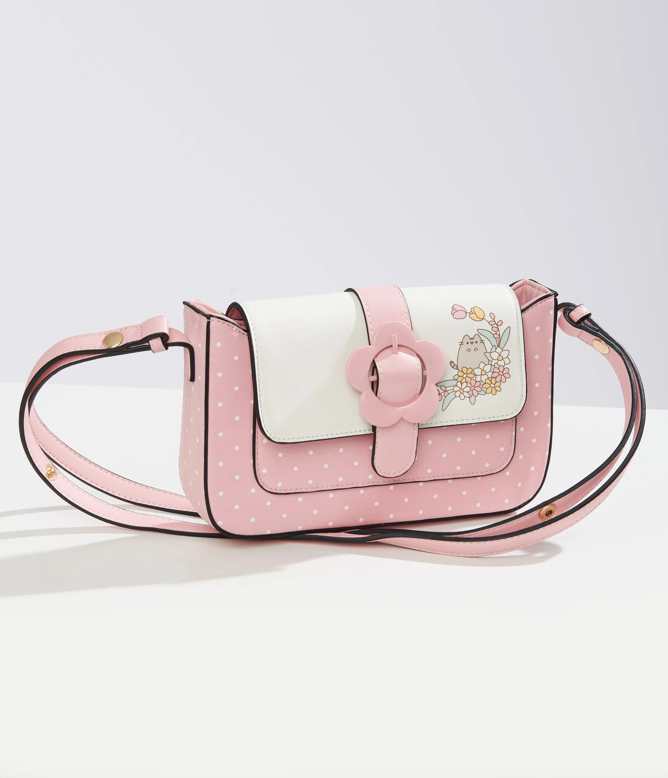 Pusheen x Unique Vintage Pink & White Polka Dot Pusheen Print Handbag sold by Unique Vintage