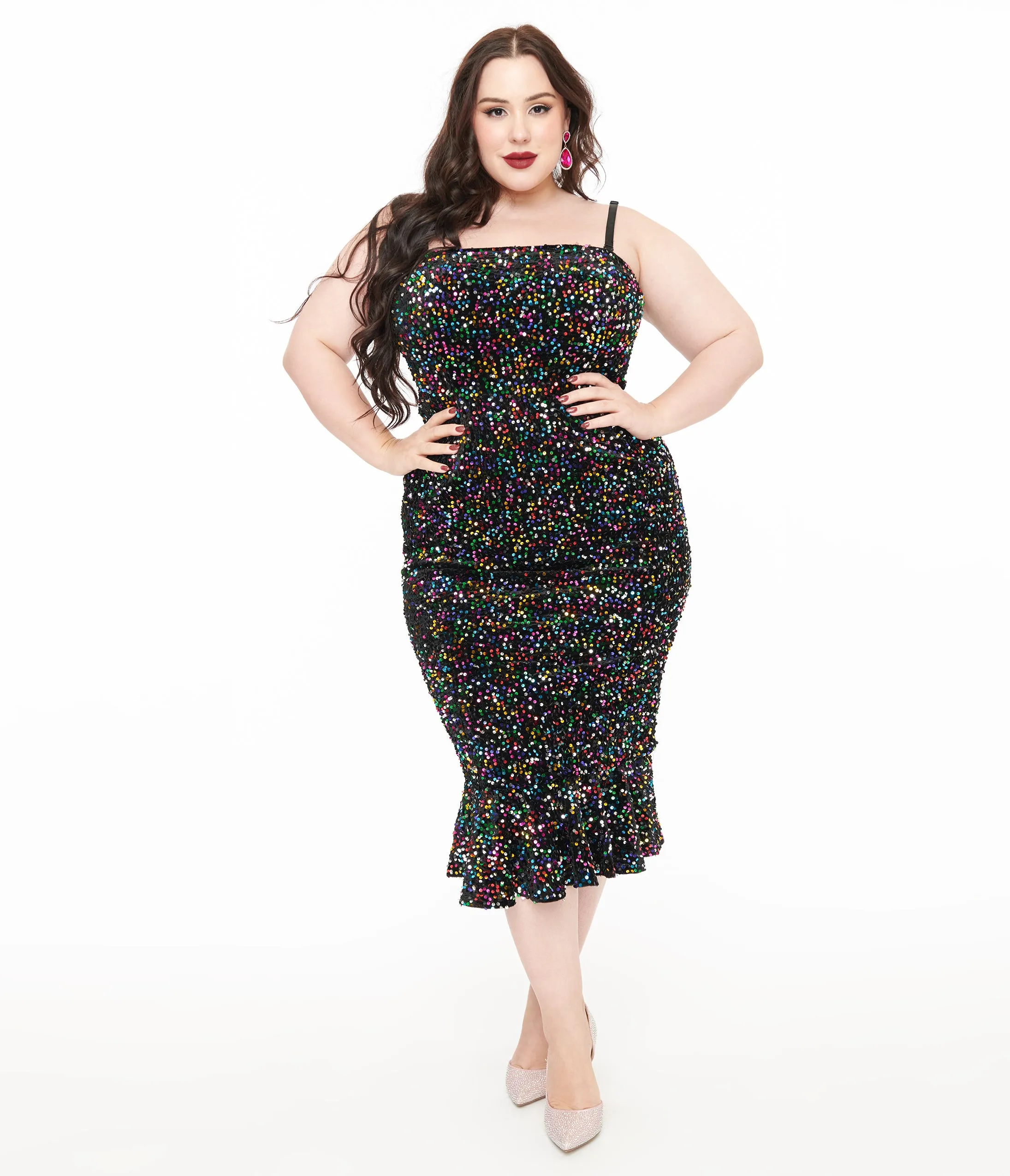 Unique Vintage Plus Size Rainbow Sequin Strapless Spotlight Wiggle Dress sold by Unique Vintage