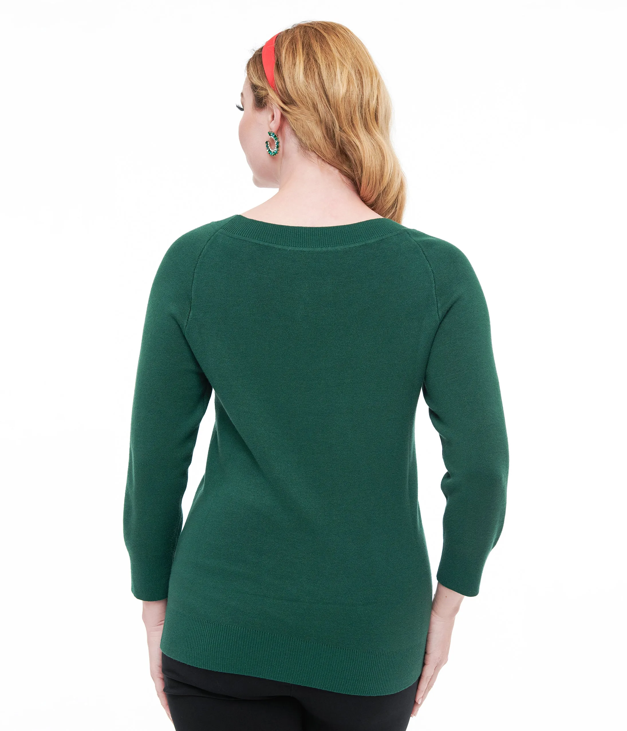 Unique Vintage 1960s Forest Green & Cream Cat Lorelai Sweater sold by Unique Vintage product image thumbnail 2