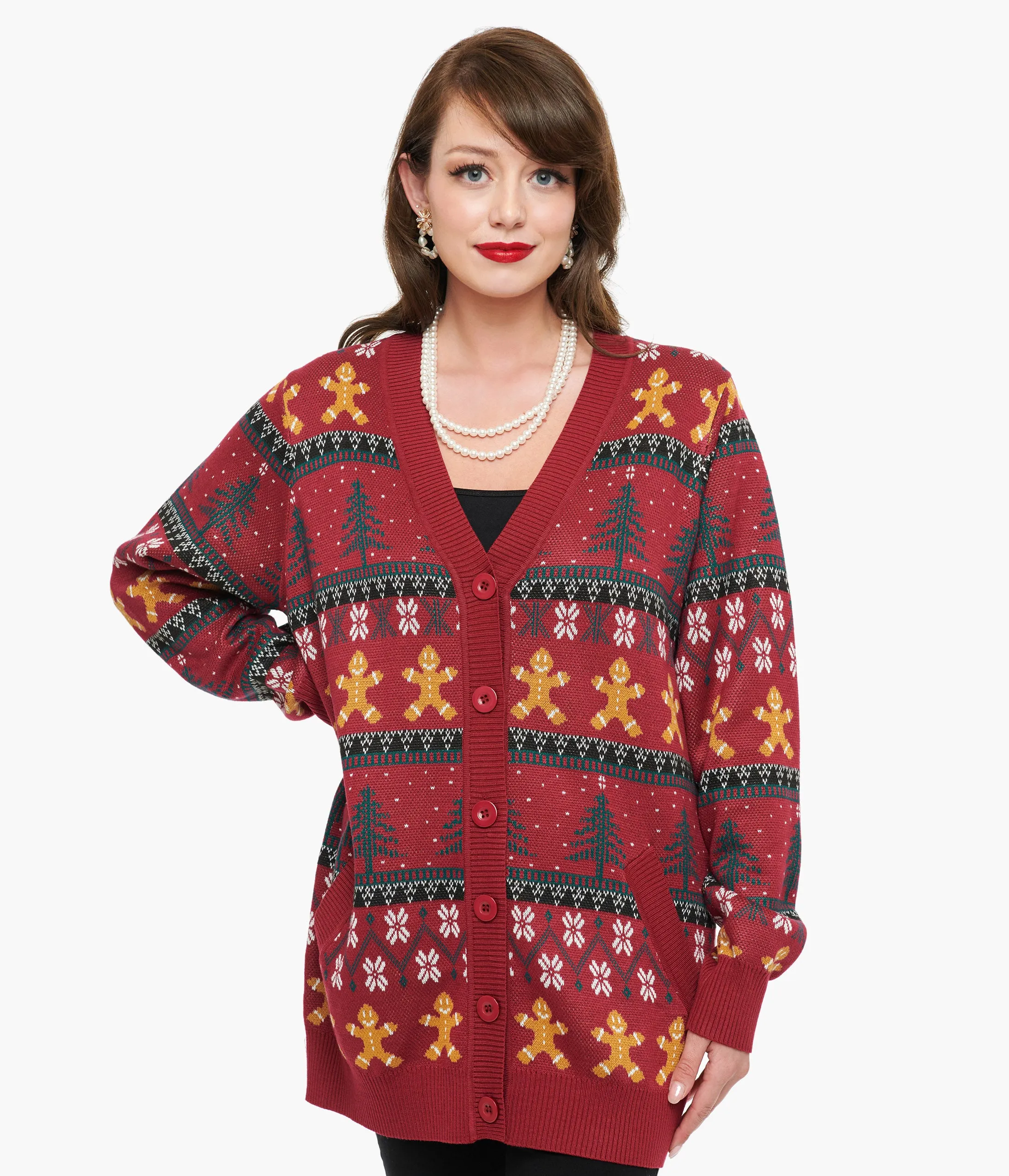 Unique Vintage 1960s Burgundy Gingerbread Fair Isle Cardigan sold by Unique Vintage product image thumbnail 3