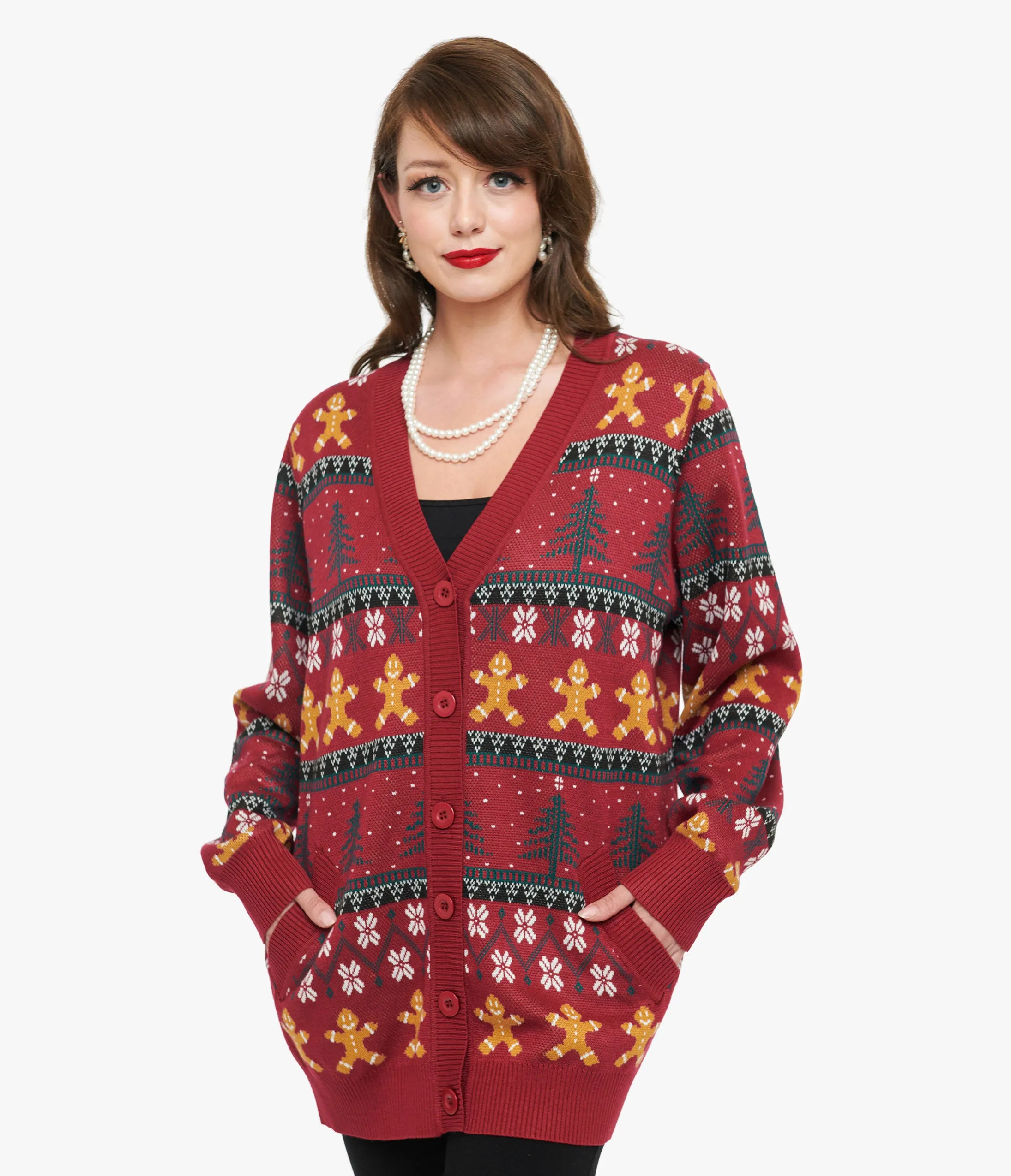Unique Vintage 1960s Burgundy Gingerbread Fair Isle Cardigan sold by Unique Vintage
