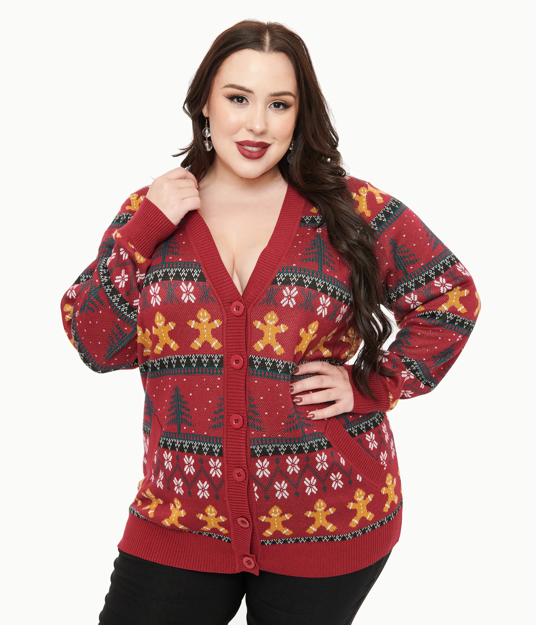 Unique Vintage Plus Size 1960s Burgundy Gingerbread Fair Isle Cardigan sold by Unique Vintage