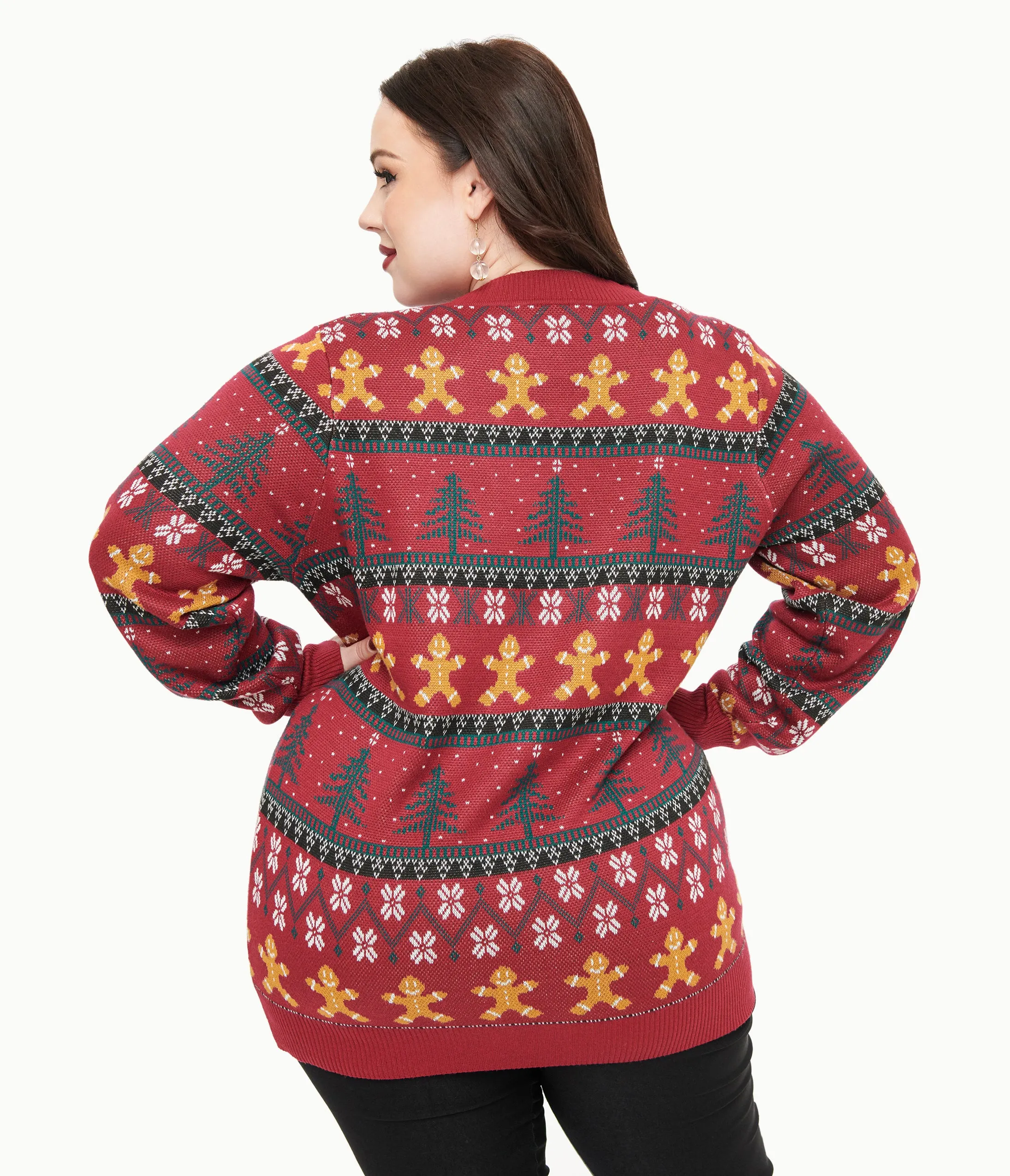 Unique Vintage Plus Size 1960s Burgundy Gingerbread Fair Isle Cardigan sold by Unique Vintage product image thumbnail 2