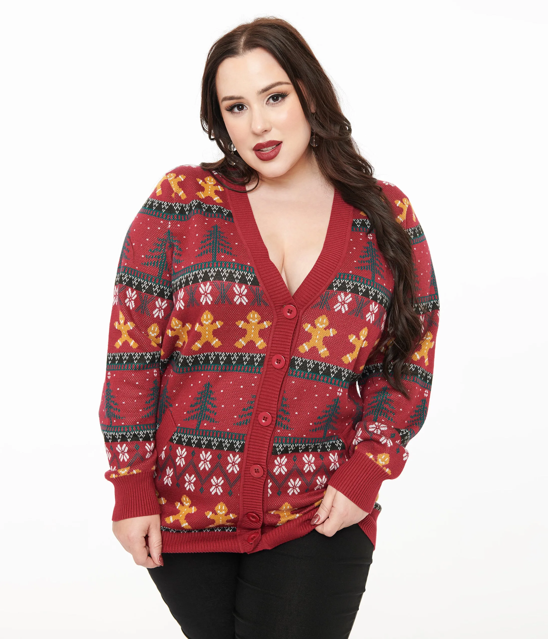 Unique Vintage Plus Size 1960s Burgundy Gingerbread Fair Isle Cardigan sold by Unique Vintage product image thumbnail 3