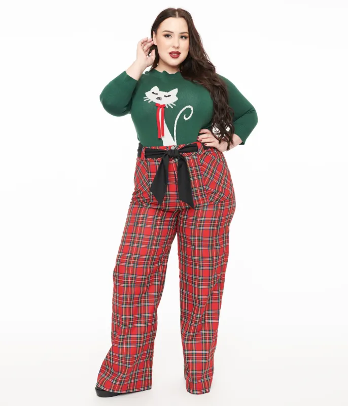 Unique Vintage Plus Size 1950s Red Plaid Wide Leg Trousers sold by Unique Vintage