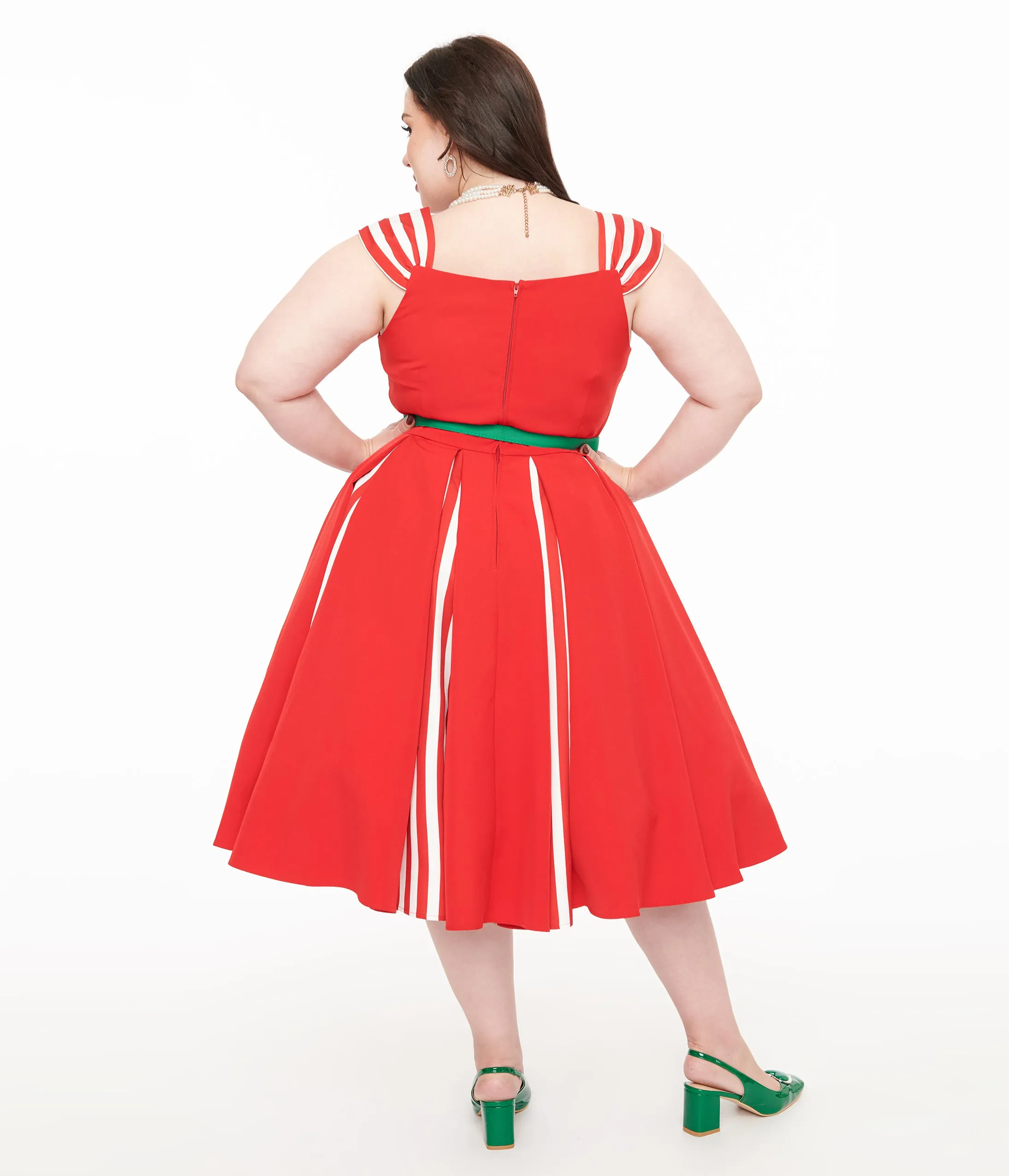 Unique Vintage Plus Size 1950s Red & White Stripe Swing Dress sold by Unique Vintage product image thumbnail 2