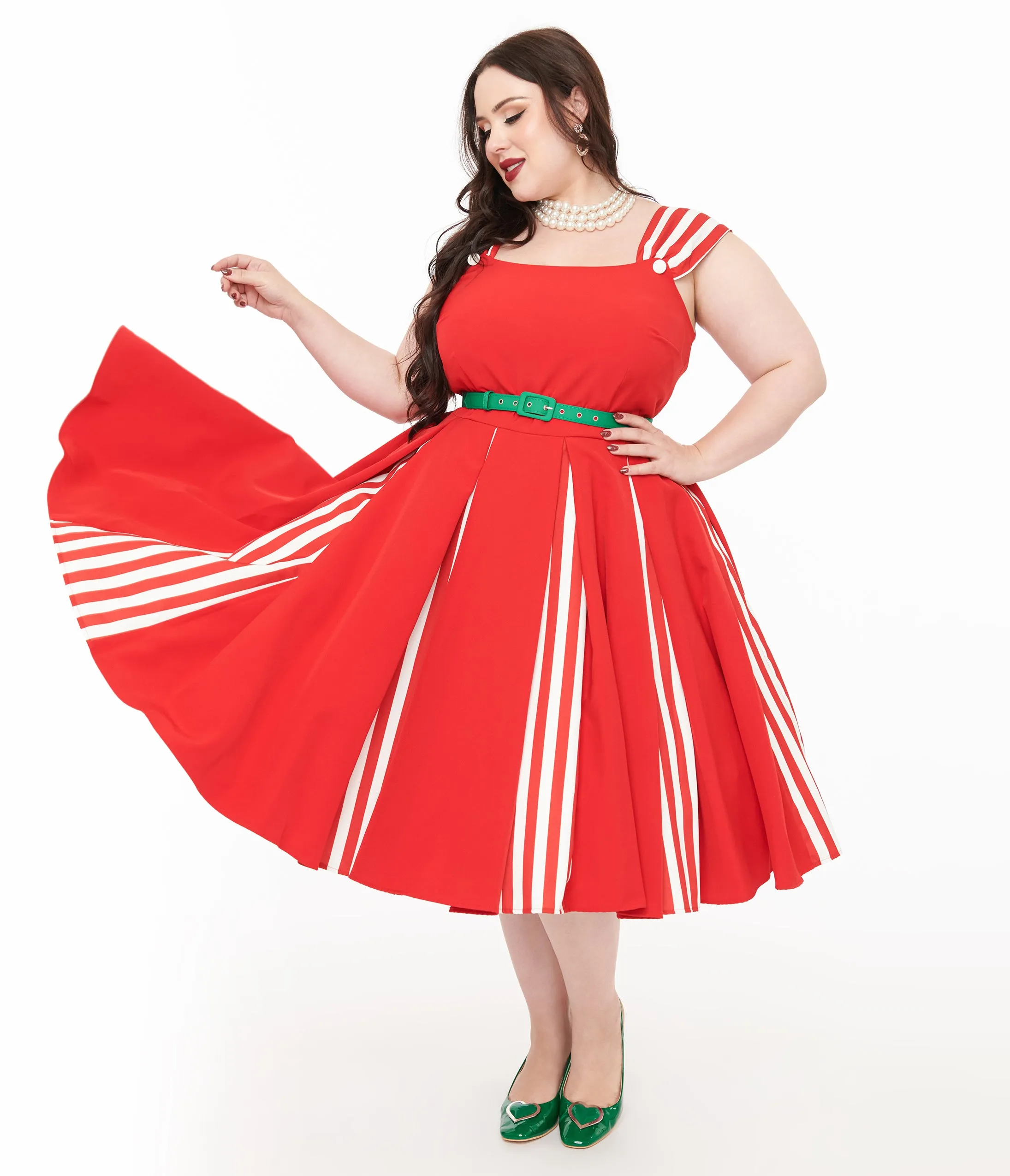 Unique Vintage Plus Size 1950s Red & White Stripe Swing Dress sold by Unique Vintage