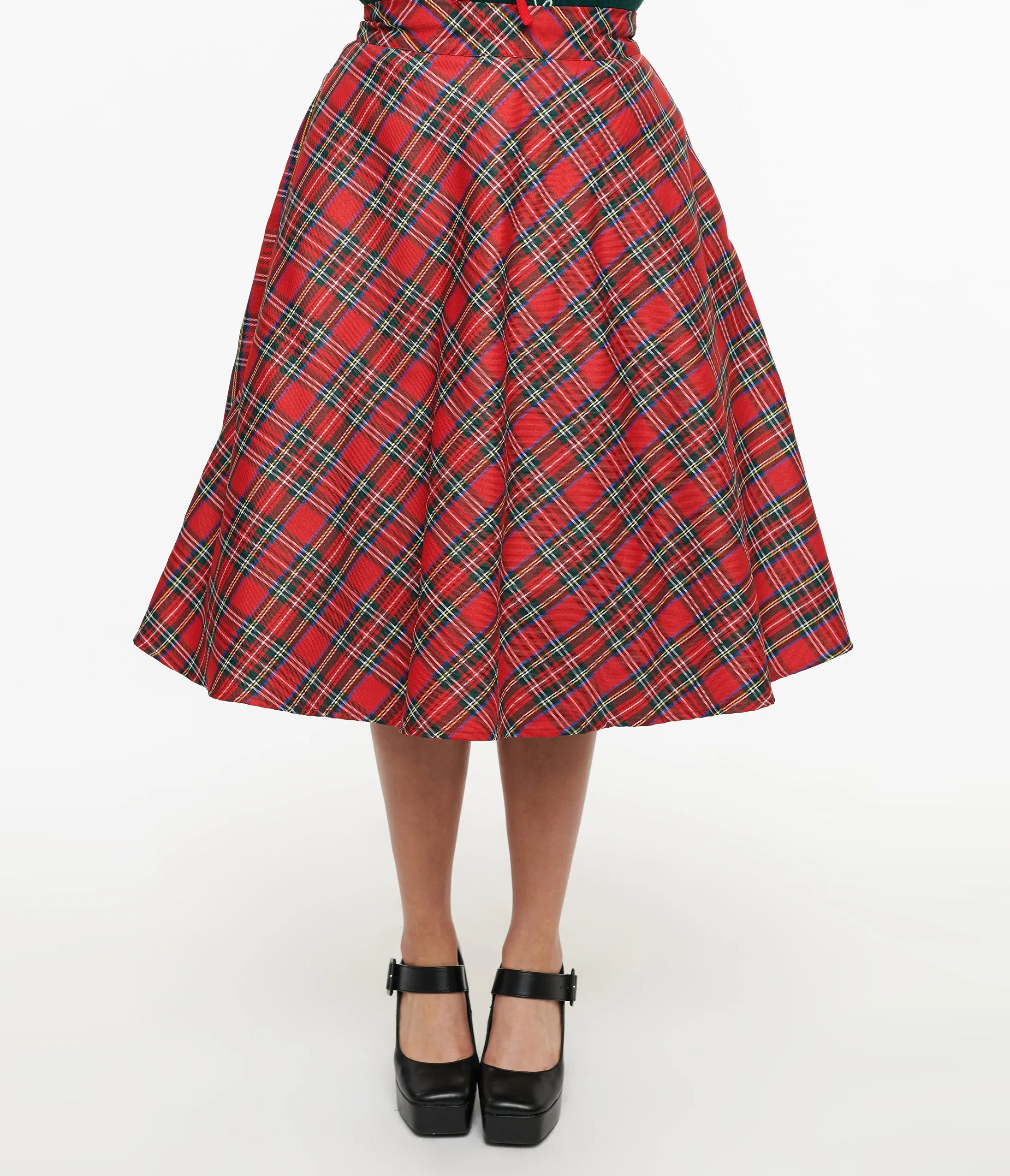 Unique Vintage 1950s Red Plaid High Waist Vivien Swing Skirt sold by Unique Vintage product image thumbnail 2