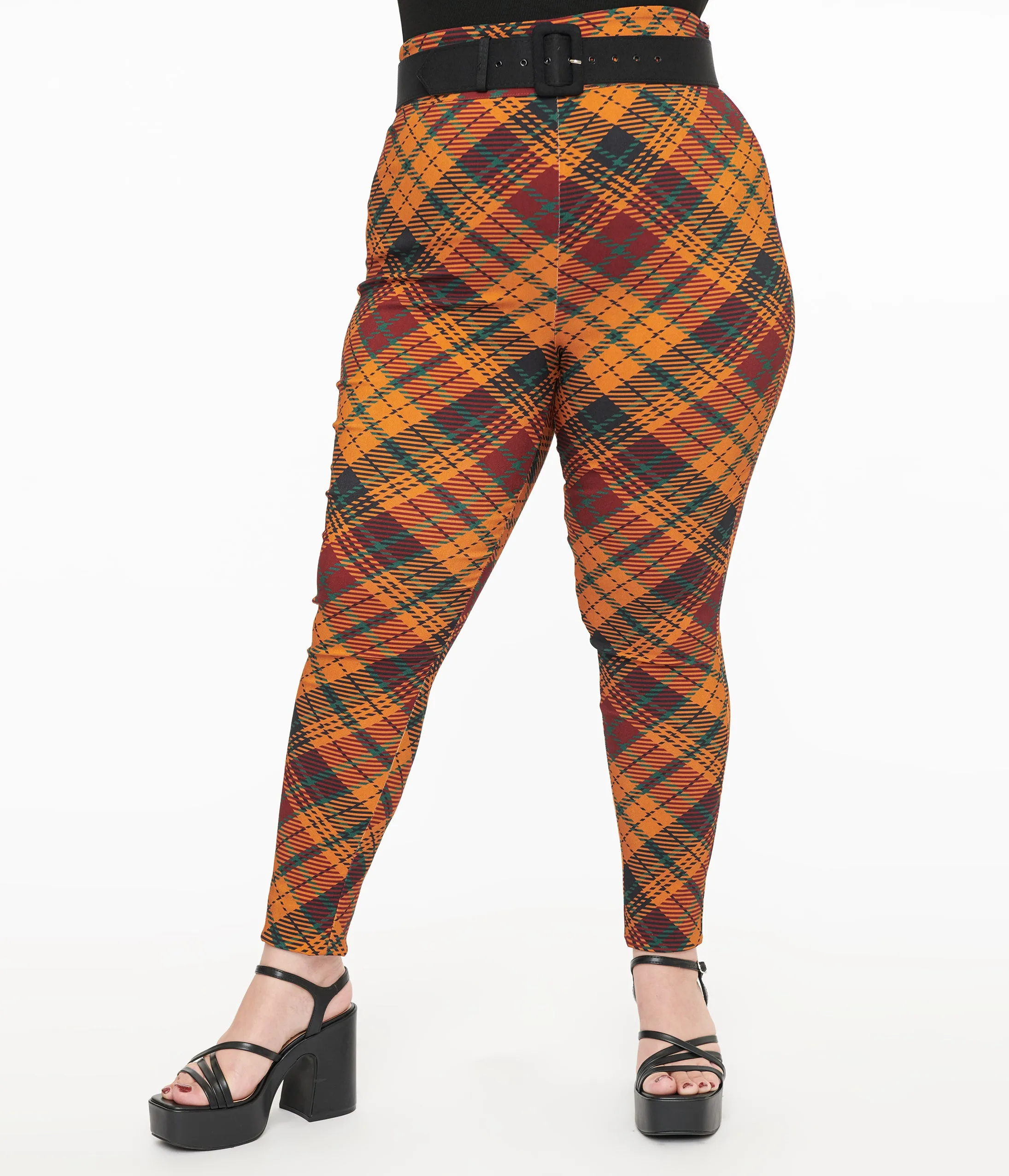 Unique Vintage Plus Size 1960s Mustard & Burgundy Plaid High Waist Cigarette Pants sold by Unique Vintage product image thumbnail 2