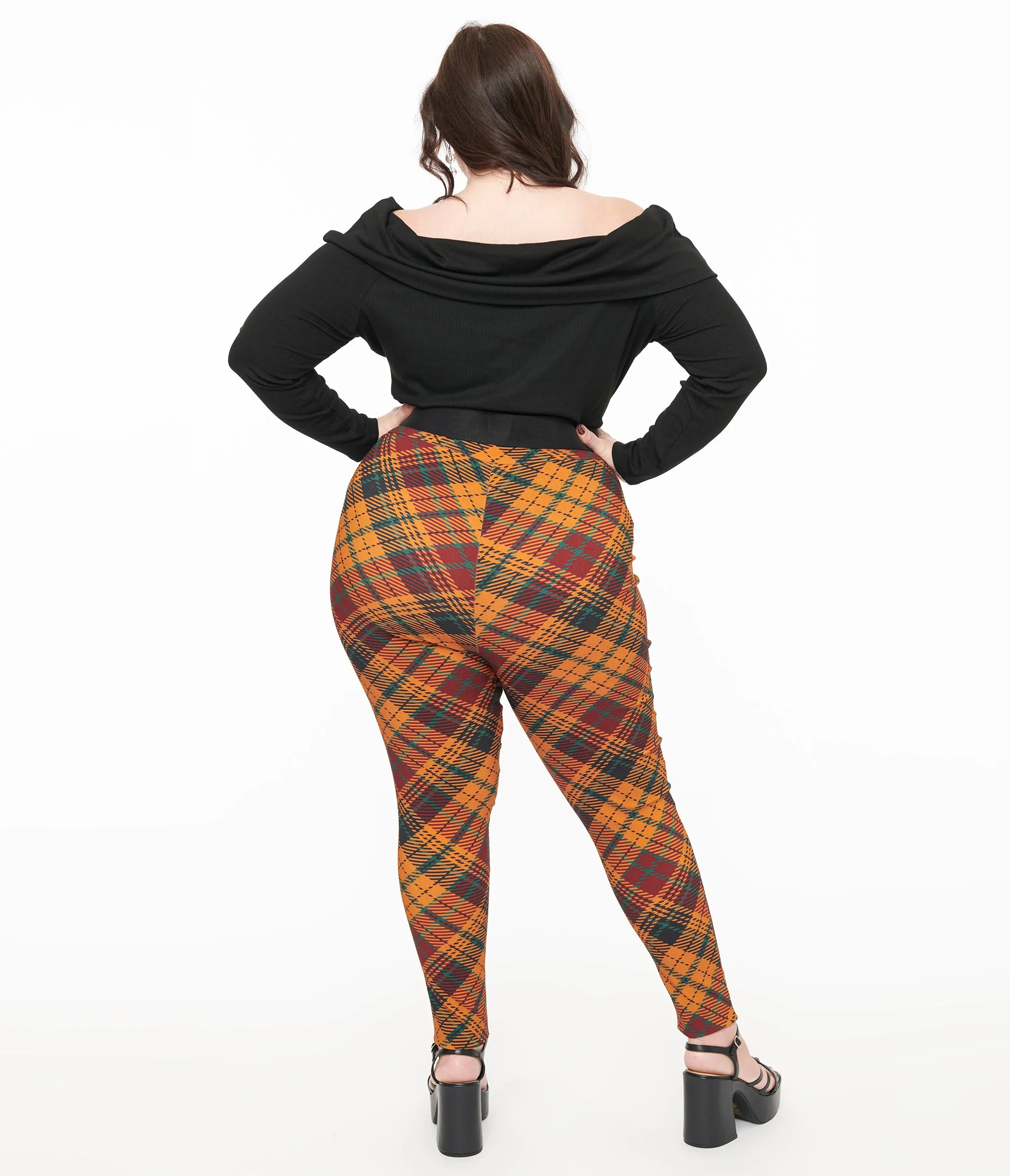 Unique Vintage Plus Size 1960s Mustard & Burgundy Plaid High Waist Cigarette Pants sold by Unique Vintage product image thumbnail 3
