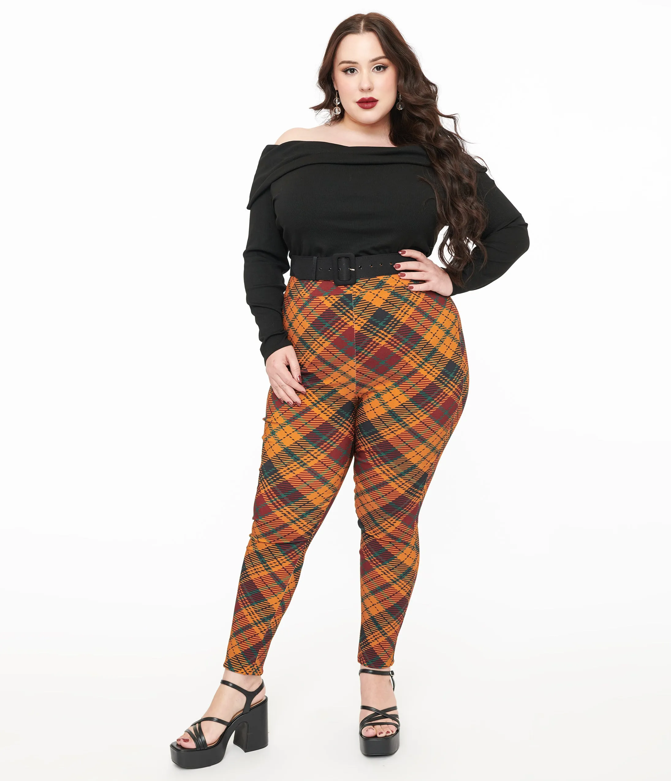 Unique Vintage Plus Size 1960s Mustard & Burgundy Plaid High Waist Cigarette Pants sold by Unique Vintage