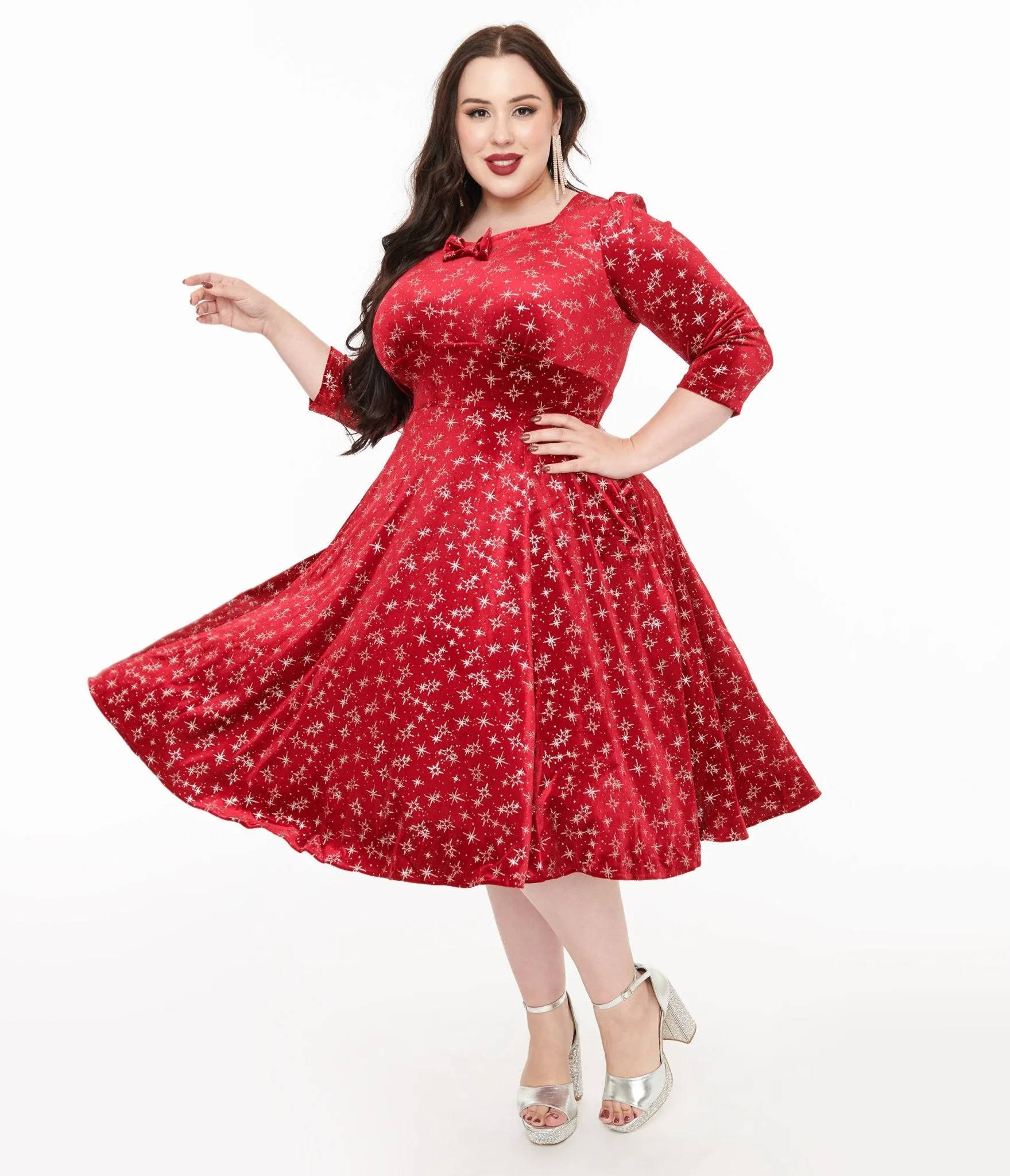 Hearts & Roses Plus Size Burgundy Sparkle Paris Swing Dress sold by Unique Vintage