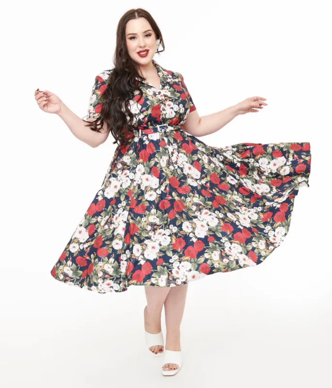 Royal Monk Plus Size 1950s Dark Rose Swing Dress sold by Unique Vintage